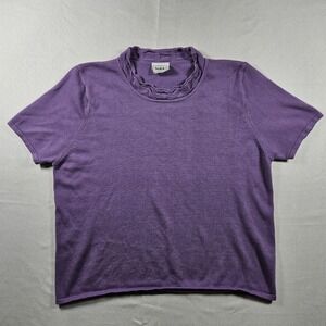 Vintage Nikki Purple Mock Neck Ruffle Short Sleeve Knit Top Women's XL